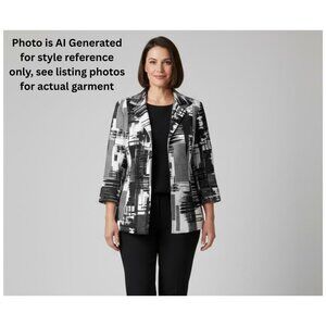 LAURA MAX "Falcon" 3/4 Sleeve Abstract Geo Hook & Eye Closure Blazer Blk/Wht  XL